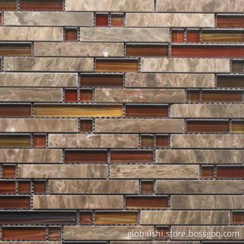 Stone Mix Glass Mosaic Tile, Brown Color, Glass with Natural Marble Stones, 300 x 300mm Size
